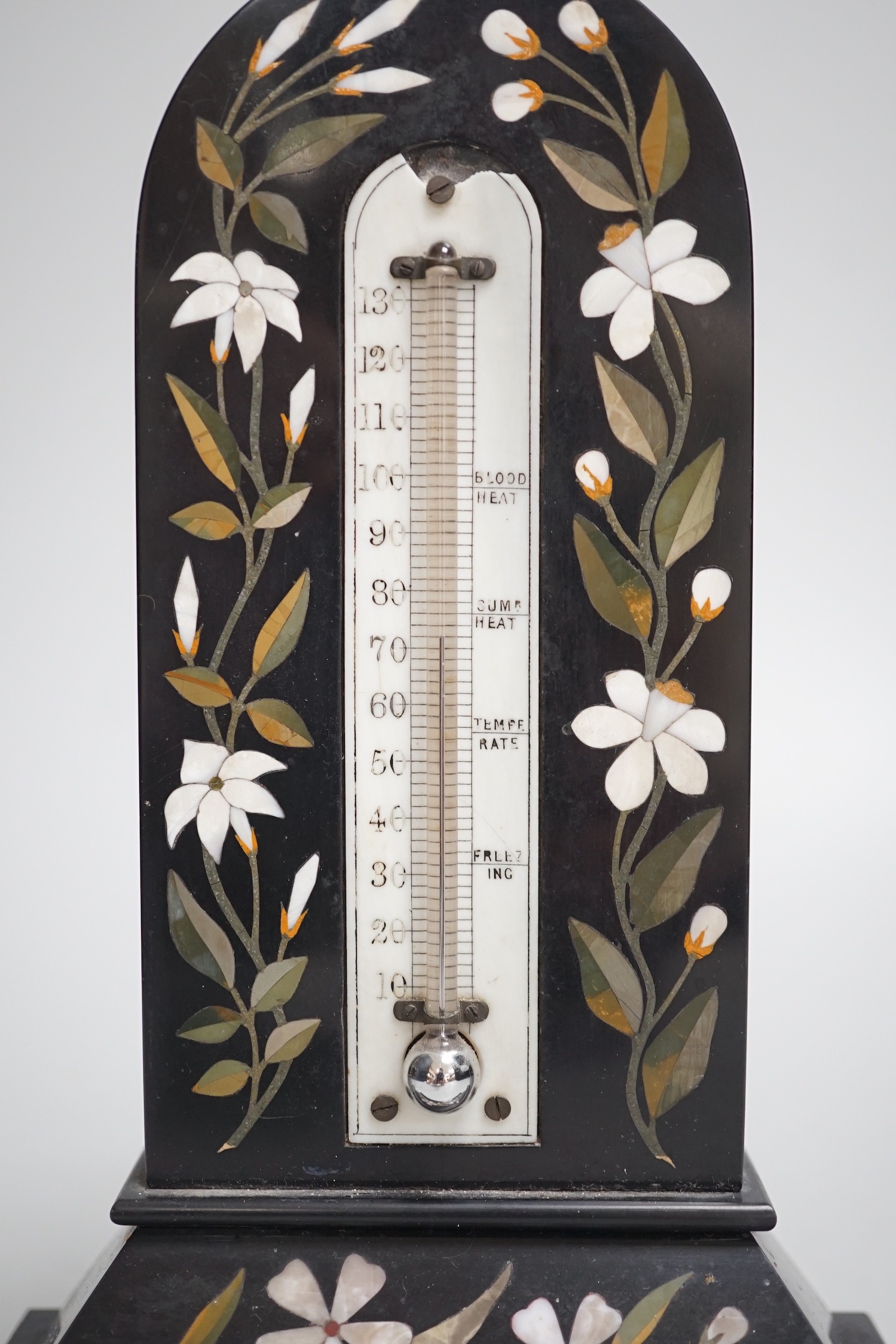 A late 19th century Italian pietra dura thermometer. 22cm high